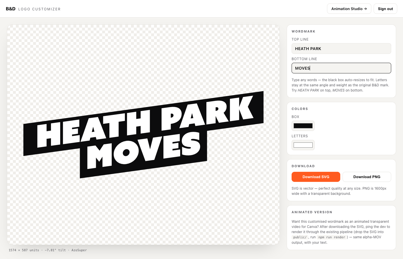 The customiser used to generate Heath Park Moves